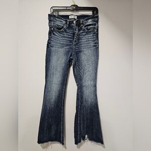 Buckle  Parker Women's Distressed Flare Jeans in Dark Blue